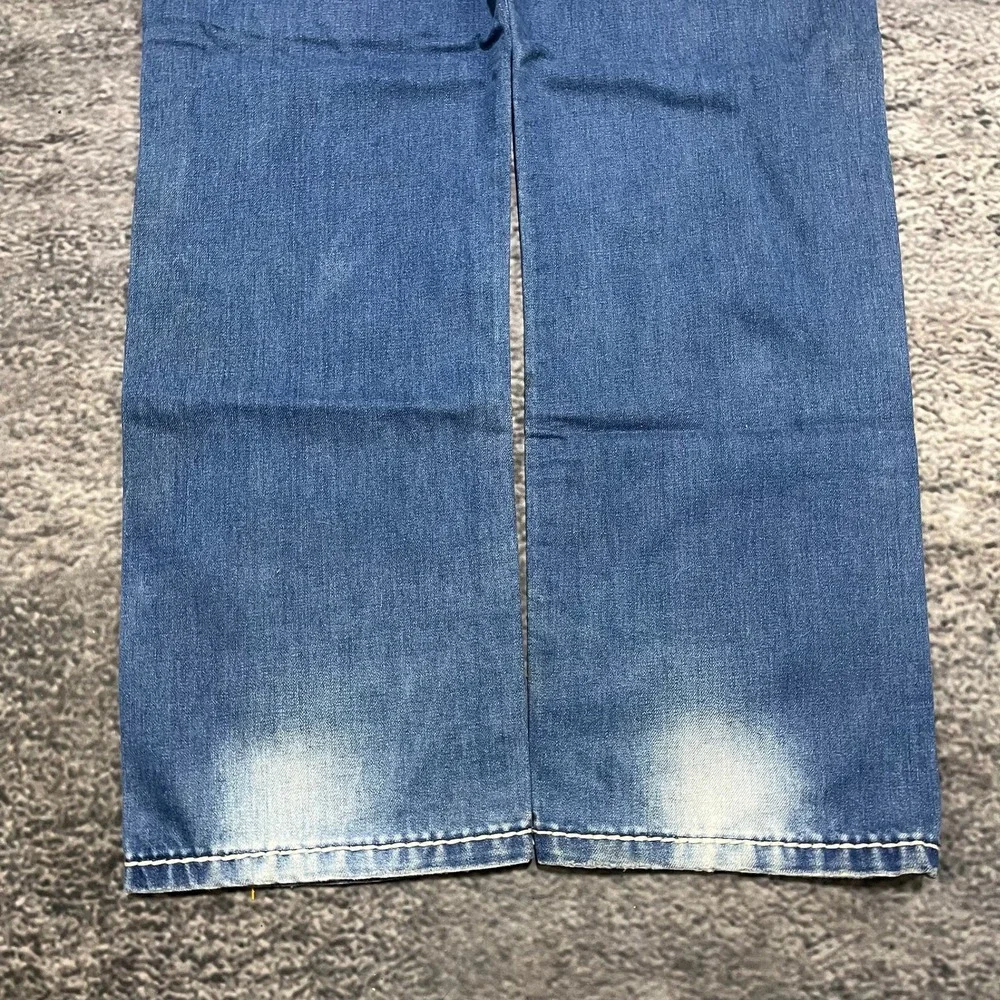 Akoo Jeans Mens 36x32 Blue Embroidered Denim Flap Pockets Streetwear Vintage Y2K